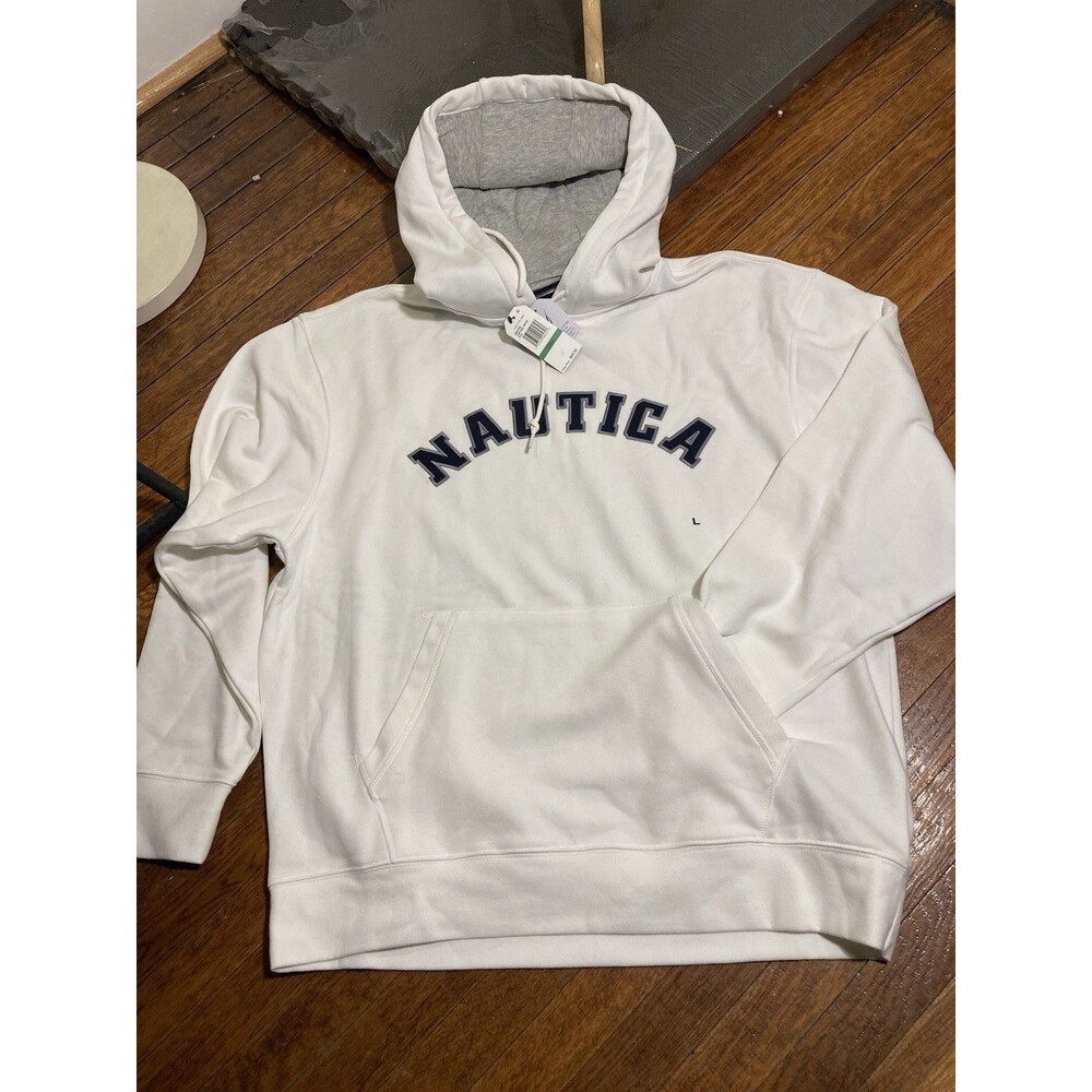 Nautica NEW Sail White pull Over hoodie w/ Pockets size large NWT Classic Logo